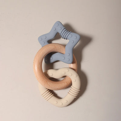 Silicone Star and Heart Teether with Wooden Ring