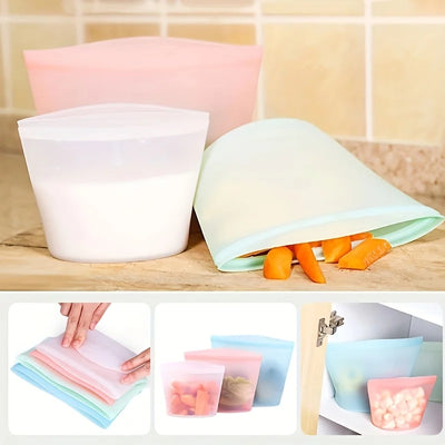 3-Pack Reusable Silicone Food Storage Bags