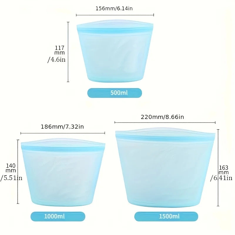 3-Pack Reusable Silicone Food Storage Bags