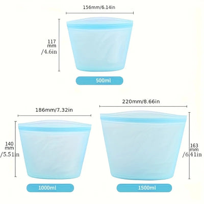 3-Pack Reusable Silicone Food Storage Bags