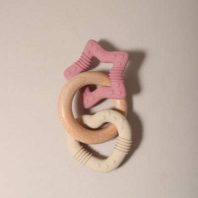 Silicone Star and Heart Teether with Wooden Ring