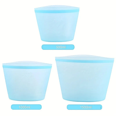 3-Pack Reusable Silicone Food Storage Bags