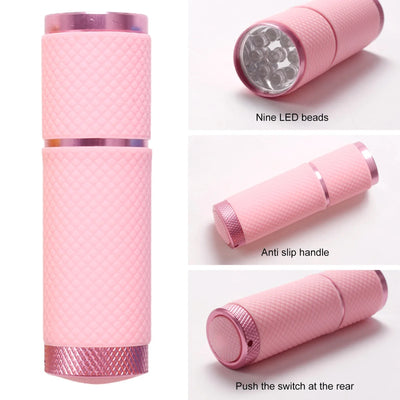 Pink flashlight with features highlighted on a white background