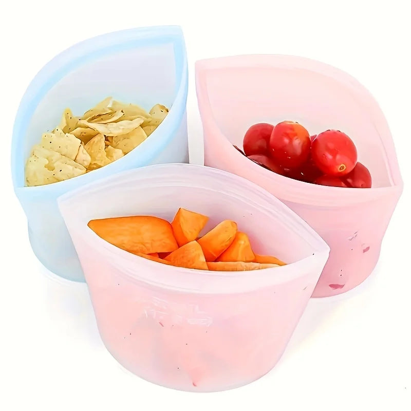 3-Pack Reusable Silicone Food Storage Bags