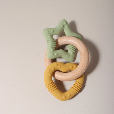 Silicone Star and Heart Teether with Wooden Ring
