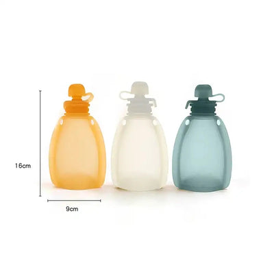 Three colorful pouches with measurements on a white background